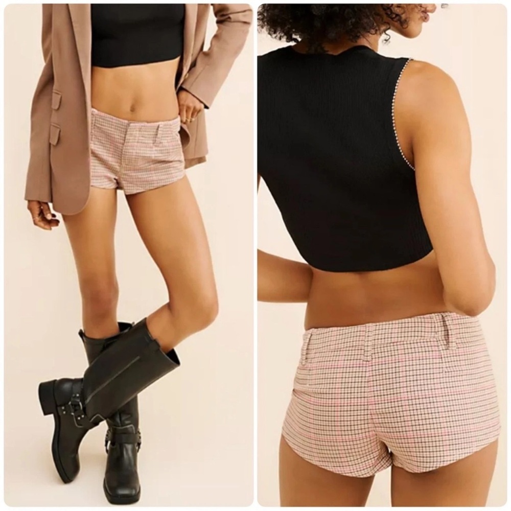 Free People High Waist Pink Checkered Shorts